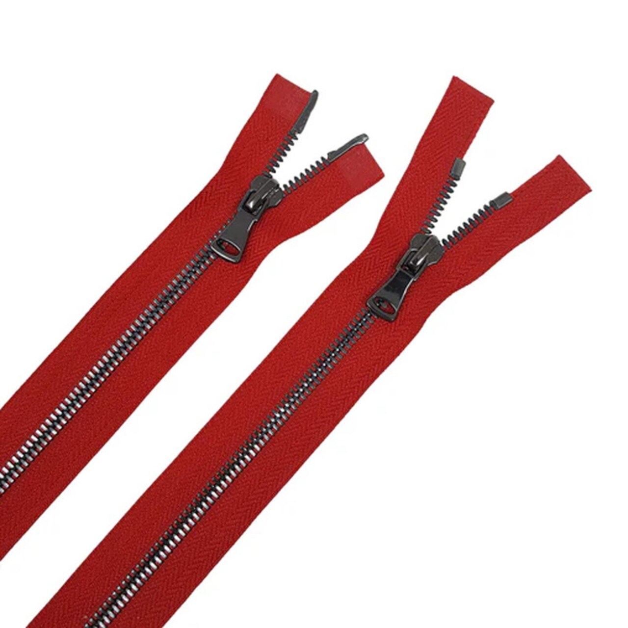 5MM Two Way Separating Open Bottom Zipper Red Tape Gun Metal Teeth 36"